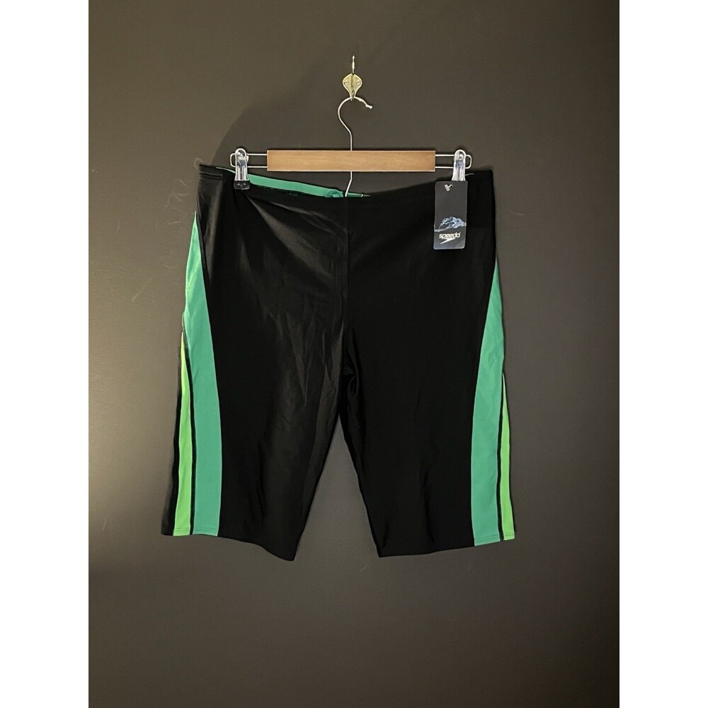 Speedo Endurance+ Splice Jammer Mens 38 Black Green Competition Swim NWT